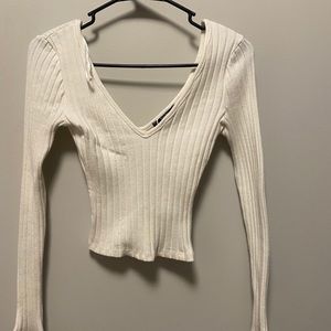 Bershka Ribbed White Ribbed Sweater